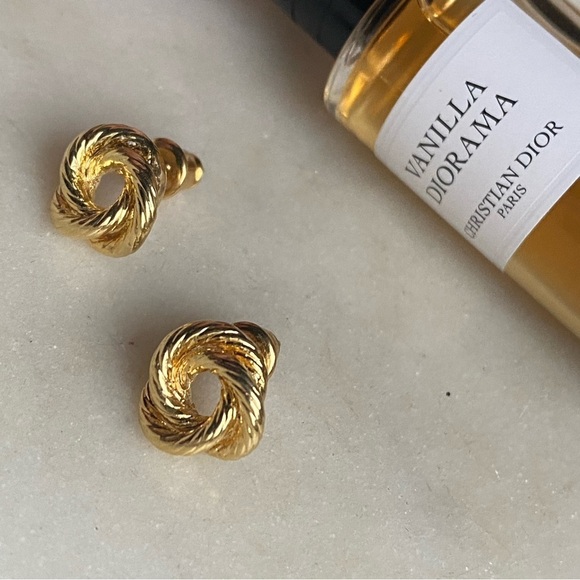 Tiny gold tone rope knot earrings for pierced ears - Picture 6 of 16